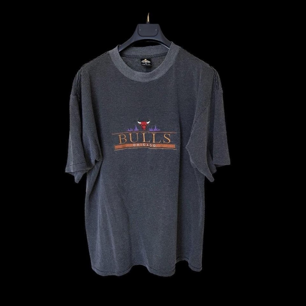 90's‎ Chicago Bulls Vintage Shirt XL  Miller Gold Embroidered Grey Textured